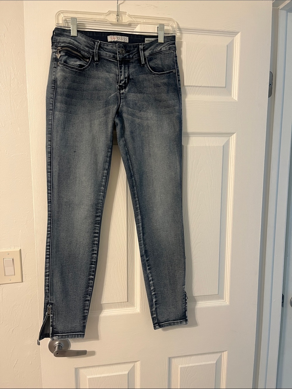 Guess Women's washed Skinny Jeans with Ankle Zipper